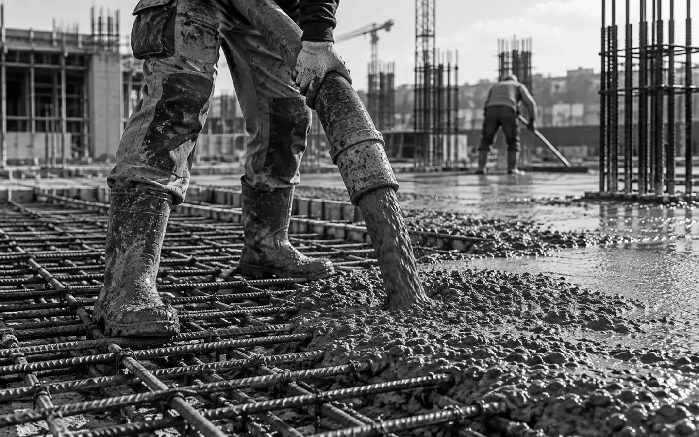 Układanie mieszanki betonowej na przygotowanym zbrojeniu